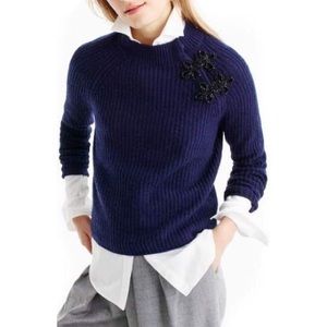 J. Crew wool blend ribbed beaded crewneck sweater